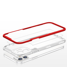 Skaidrus 3in1 dėklas skirtas iPhone 12, gelinis dangtelis su raudonu rėmeliu