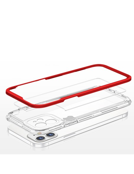 Skaidrus 3in1 dėklas skirtas iPhone 12, gelinis dangtelis su raudonu rėmeliu