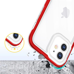 Skaidrus 3in1 dėklas skirtas iPhone 12, gelinis dangtelis su raudonu rėmeliu