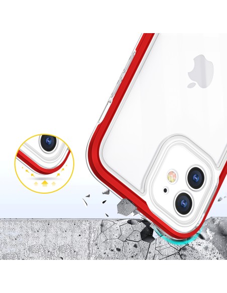 Skaidrus 3in1 dėklas skirtas iPhone 12, gelinis dangtelis su raudonu rėmeliu