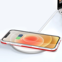 Skaidrus 3in1 dėklas skirtas iPhone 12, gelinis dangtelis su raudonu rėmeliu
