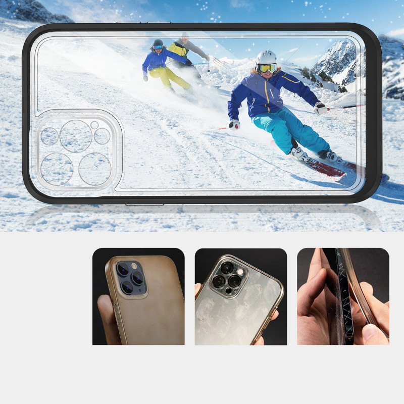 Skaidrus 3in1 dėklas skirtas iPhone 12 Pro, gelinis dangtelis su rėmeliu, juodas