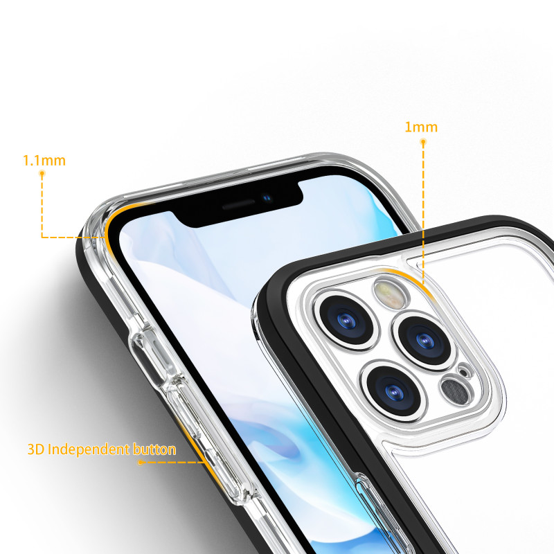 Skaidrus 3in1 dėklas skirtas iPhone 12 Pro, gelinis dangtelis su rėmeliu, juodas