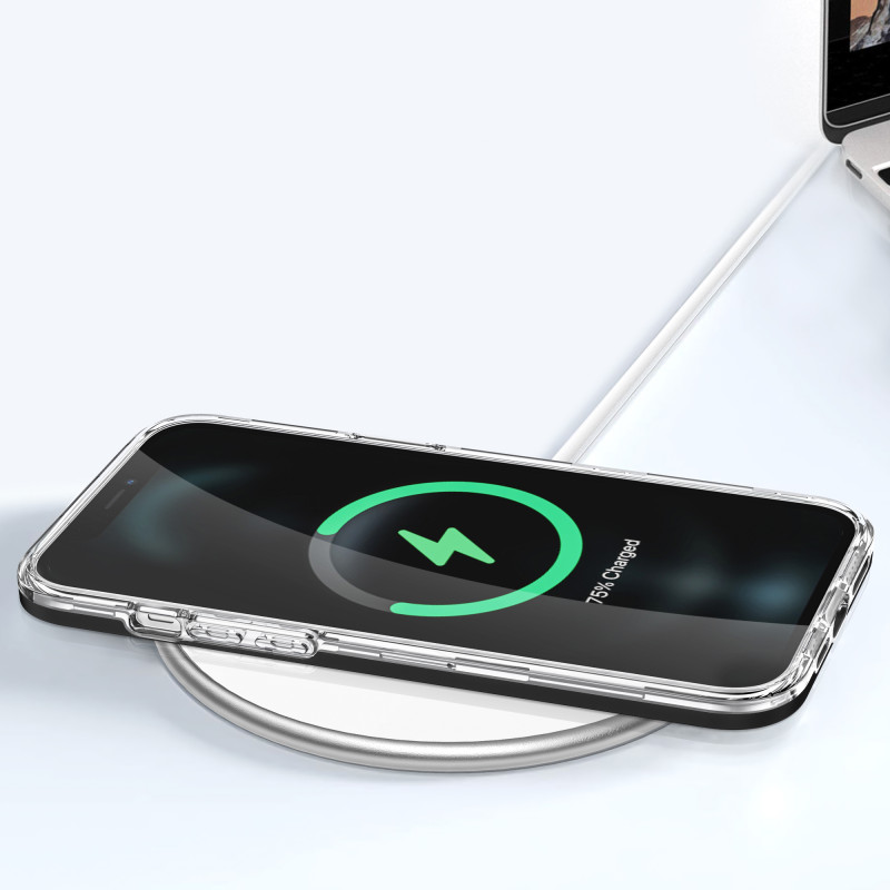 Skaidrus 3in1 dėklas skirtas iPhone 12 Pro, gelinis dangtelis su rėmeliu, juodas