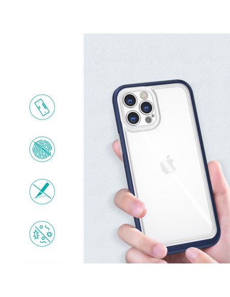 Skaidrus 3in1 dėklas skirtas iPhone 12 Pro, gelinis dangtelis su rėmeliu, mėlynas