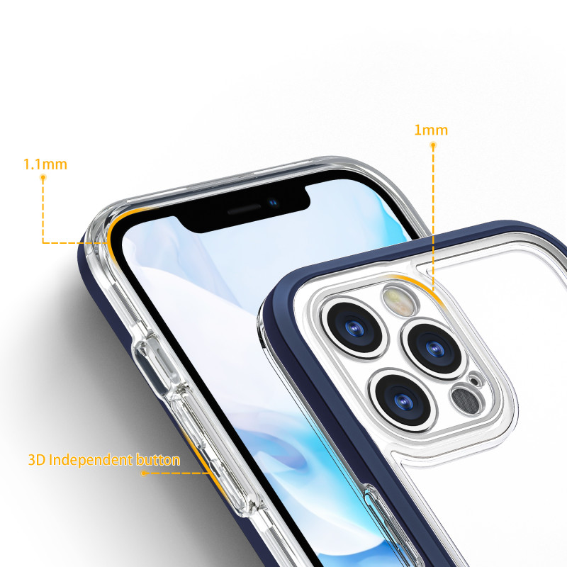 Skaidrus 3in1 dėklas skirtas iPhone 12 Pro, gelinis dangtelis su rėmeliu, mėlynas