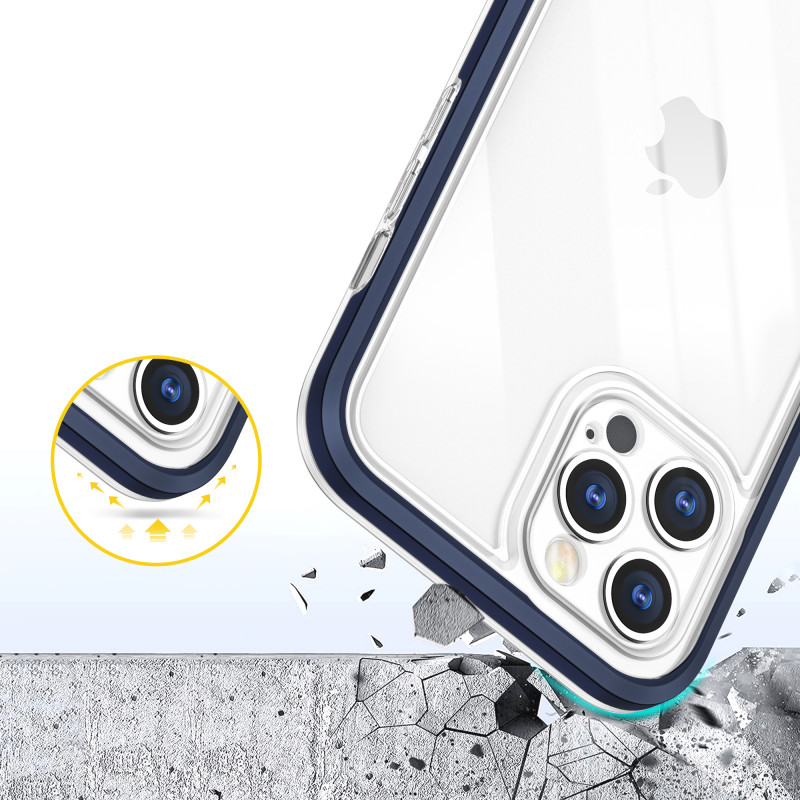 Skaidrus 3in1 dėklas skirtas iPhone 12 Pro, gelinis dangtelis su rėmeliu, mėlynas