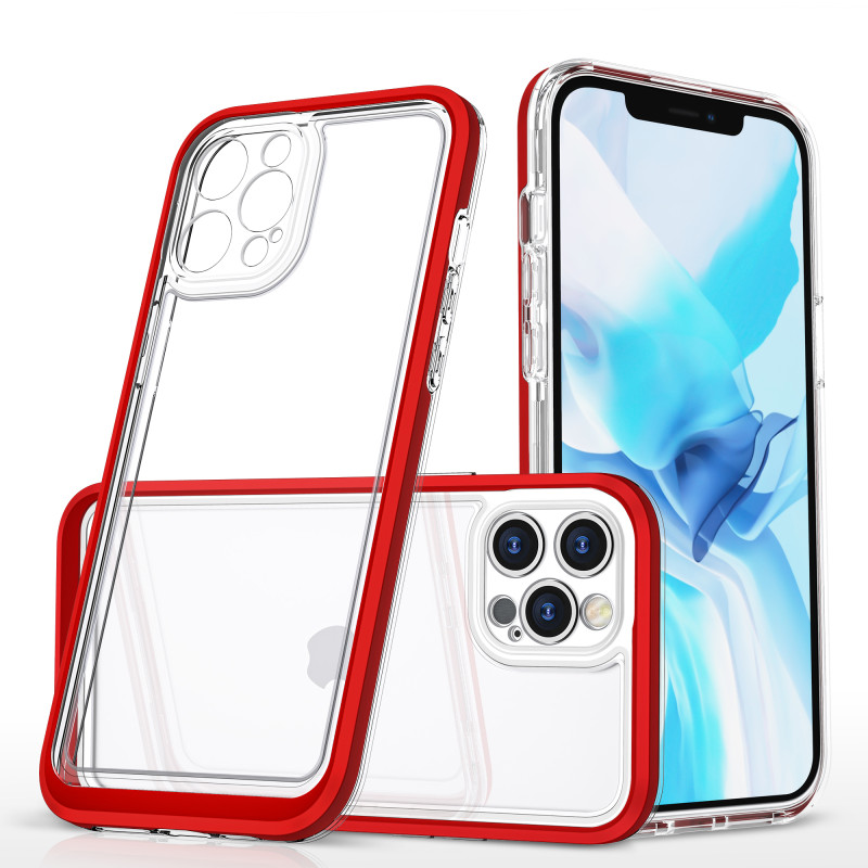 Skaidrus 3in1 dėklas skirtas iPhone 12 Pro, gelinis dangtelis su raudonu rėmeliu Skaidrus 3in1 dėklas skirtas iPhone 12 Pro, gelinis dangtelis su raudonu rėmeliu