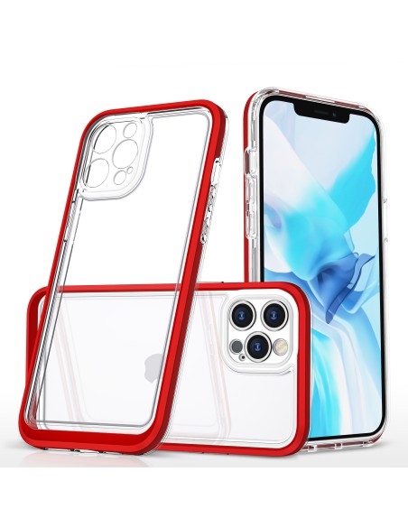 Skaidrus 3in1 dėklas skirtas iPhone 12 Pro, gelinis dangtelis su raudonu rėmeliu
