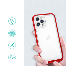 Skaidrus 3in1 dėklas skirtas iPhone 12 Pro, gelinis dangtelis su raudonu rėmeliu