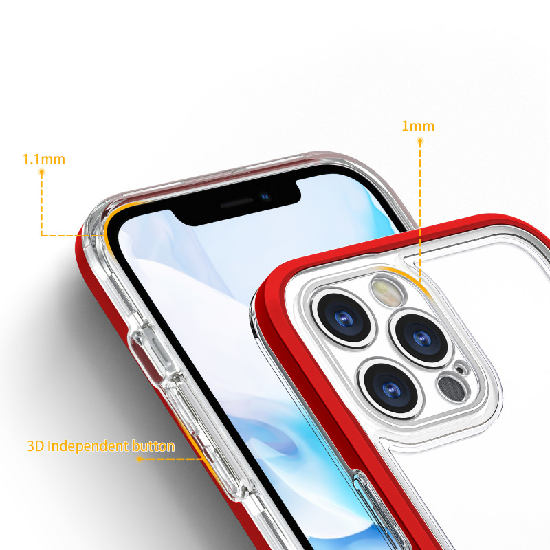 Skaidrus 3in1 dėklas skirtas iPhone 12 Pro, gelinis dangtelis su raudonu rėmeliu
