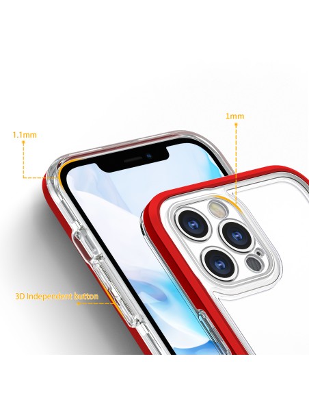 Skaidrus 3in1 dėklas skirtas iPhone 12 Pro, gelinis dangtelis su raudonu rėmeliu