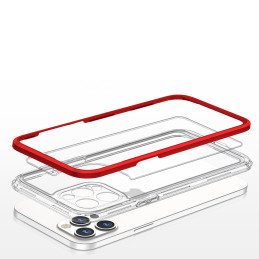Skaidrus 3in1 dėklas skirtas iPhone 12 Pro, gelinis dangtelis su raudonu rėmeliu