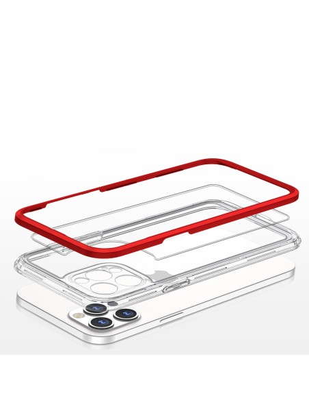 Skaidrus 3in1 dėklas skirtas iPhone 12 Pro, gelinis dangtelis su raudonu rėmeliu