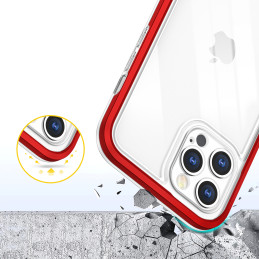 Skaidrus 3in1 dėklas skirtas iPhone 12 Pro, gelinis dangtelis su raudonu rėmeliu