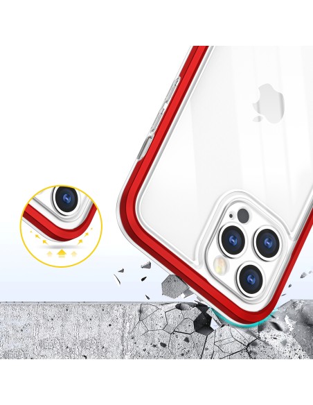 Skaidrus 3in1 dėklas skirtas iPhone 12 Pro, gelinis dangtelis su raudonu rėmeliu