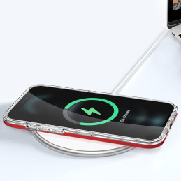 Skaidrus 3in1 dėklas skirtas iPhone 12 Pro, gelinis dangtelis su raudonu rėmeliu