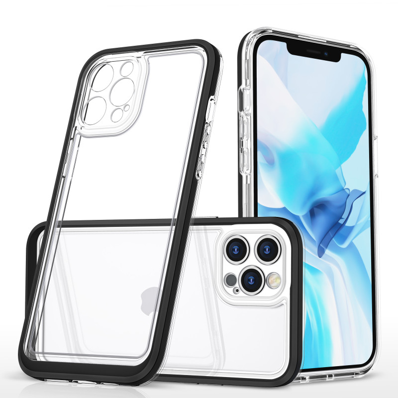 Skaidrus 3in1 dėklas skirtas iPhone 12 Pro Max, gelinis dangtelis su rėmeliu, juodas