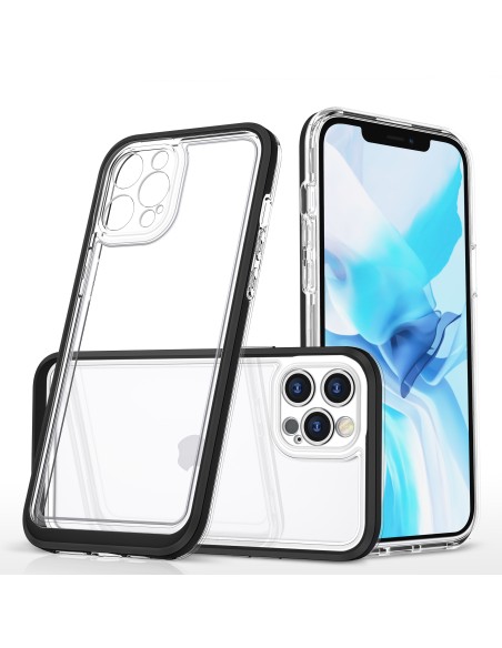 Skaidrus 3in1 dėklas skirtas iPhone 12 Pro Max, gelinis dangtelis su rėmeliu, juodas