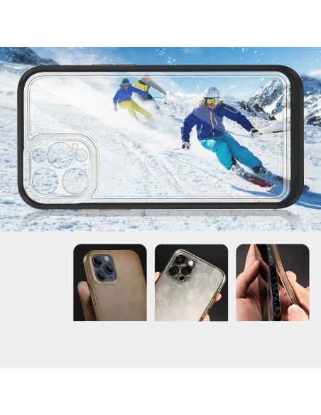 Skaidrus 3in1 dėklas skirtas iPhone 12 Pro Max, gelinis dangtelis su rėmeliu, juodas