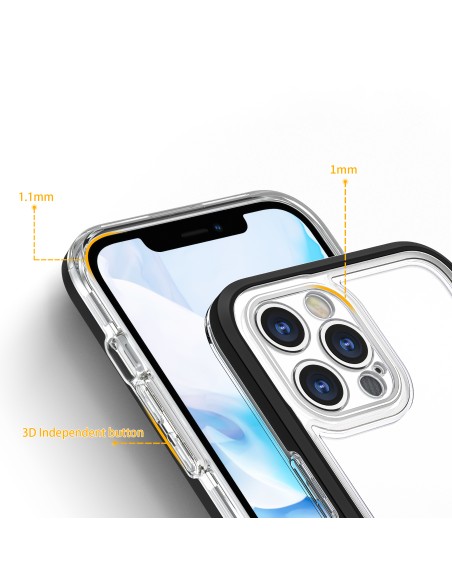 Skaidrus 3in1 dėklas skirtas iPhone 12 Pro Max, gelinis dangtelis su rėmeliu, juodas
