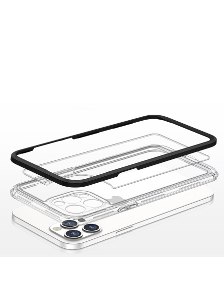 Skaidrus 3in1 dėklas skirtas iPhone 12 Pro Max, gelinis dangtelis su rėmeliu, juodas
