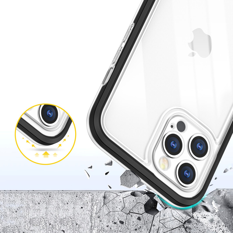 Skaidrus 3in1 dėklas skirtas iPhone 12 Pro Max, gelinis dangtelis su rėmeliu, juodas
