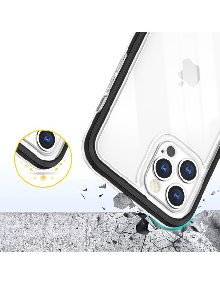 Skaidrus 3in1 dėklas skirtas iPhone 12 Pro Max, gelinis dangtelis su rėmeliu, juodas