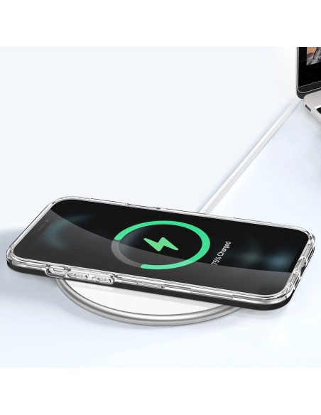 Skaidrus 3in1 dėklas skirtas iPhone 12 Pro Max, gelinis dangtelis su rėmeliu, juodas