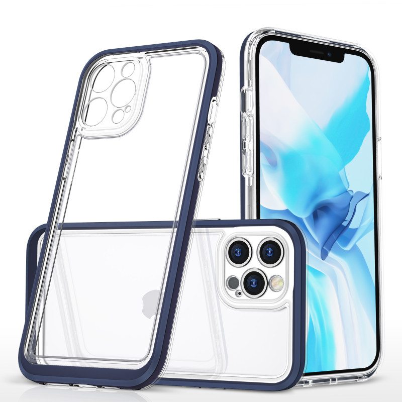 Skaidrus 3in1 dėklas skirtas iPhone 12 Pro Max, gelinis dangtelis su rėmeliu, mėlynas Skaidrus 3in1 dėklas skirtas iPhone 12 Pro Max, gelinis dangtelis su rėmeliu, mėlynas