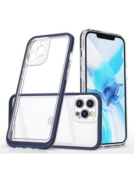 Skaidrus 3in1 dėklas skirtas iPhone 12 Pro Max, gelinis dangtelis su rėmeliu, mėlynas