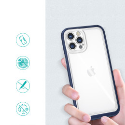 Skaidrus 3in1 dėklas skirtas iPhone 12 Pro Max, gelinis dangtelis su rėmeliu, mėlynas