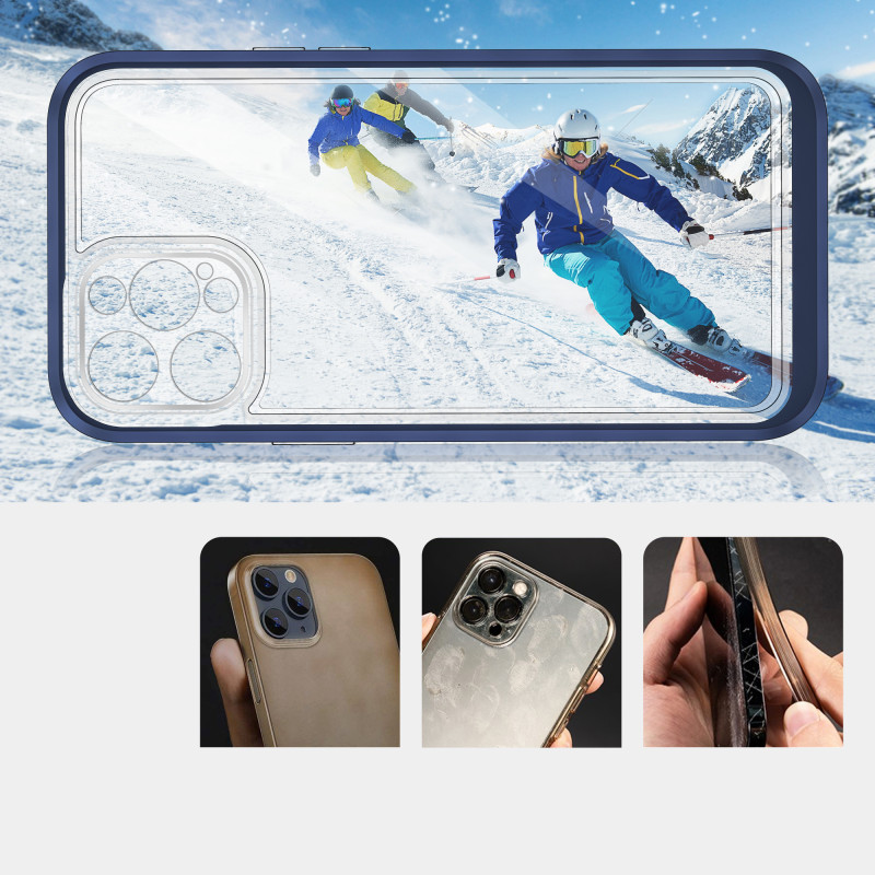 Skaidrus 3in1 dėklas skirtas iPhone 12 Pro Max, gelinis dangtelis su rėmeliu, mėlynas