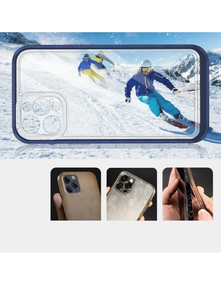 Skaidrus 3in1 dėklas skirtas iPhone 12 Pro Max, gelinis dangtelis su rėmeliu, mėlynas