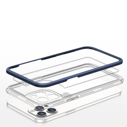 Skaidrus 3in1 dėklas skirtas iPhone 12 Pro Max, gelinis dangtelis su rėmeliu, mėlynas