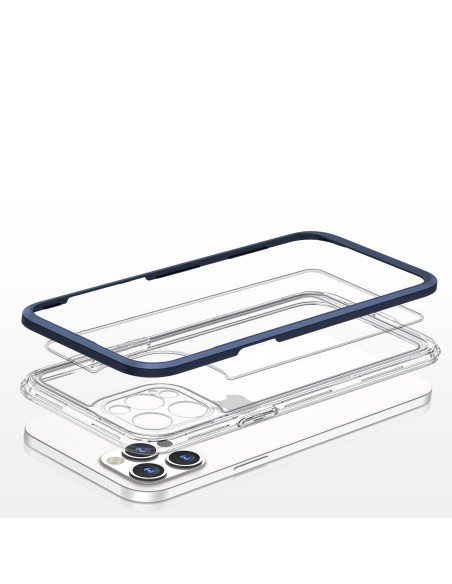 Skaidrus 3in1 dėklas skirtas iPhone 12 Pro Max, gelinis dangtelis su rėmeliu, mėlynas