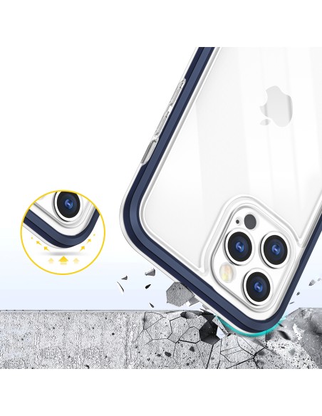 Skaidrus 3in1 dėklas skirtas iPhone 12 Pro Max, gelinis dangtelis su rėmeliu, mėlynas