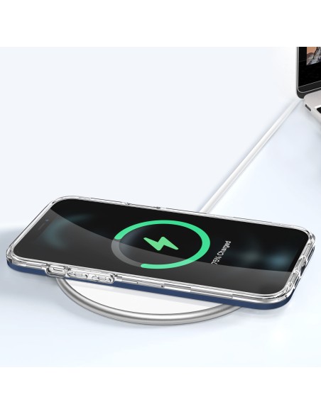 Skaidrus 3in1 dėklas skirtas iPhone 12 Pro Max, gelinis dangtelis su rėmeliu, mėlynas