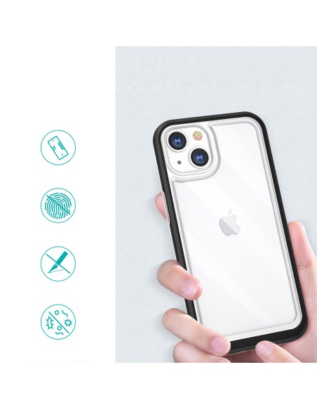 Skaidrus 3in1 dėklas iPhone 13 mini gelio dangtelis su rėmeliu, juodas