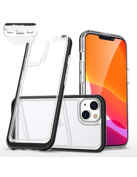 Skaidrus 3in1 dėklas iPhone 13 mini gelio dangtelis su rėmeliu, juodas