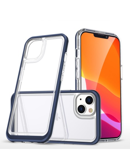 Skaidrus 3in1 dėklas iPhone 13 mini, gelinis dangtelis su rėmeliu, mėlynas