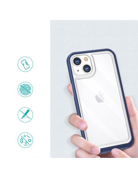 Skaidrus 3in1 dėklas iPhone 13 mini, gelinis dangtelis su rėmeliu, mėlynas
