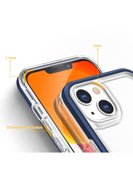 Skaidrus 3in1 dėklas iPhone 13 mini, gelinis dangtelis su rėmeliu, mėlynas