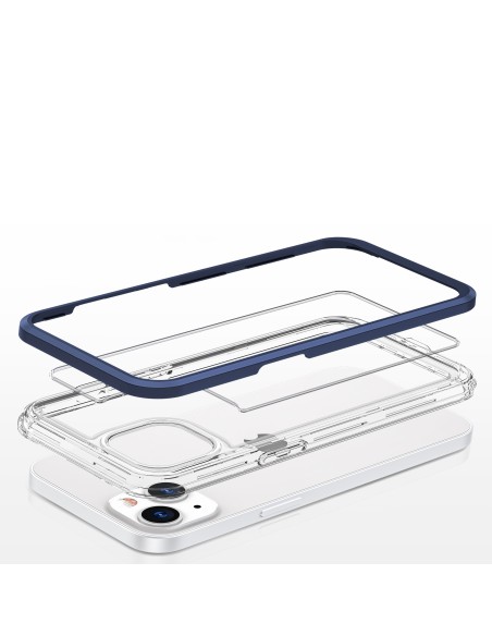 Skaidrus 3in1 dėklas iPhone 13 mini, gelinis dangtelis su rėmeliu, mėlynas