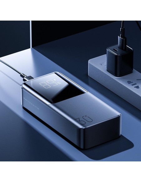 Powerbank 30000mAh 15W kabelis USB-C kabelis juodas