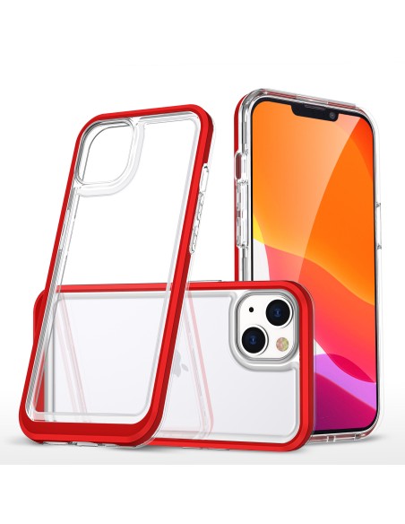 Skaidrus 3in1 dėklas skirtas iPhone 13 mini gelio dangteliui su raudonu rėmeliu