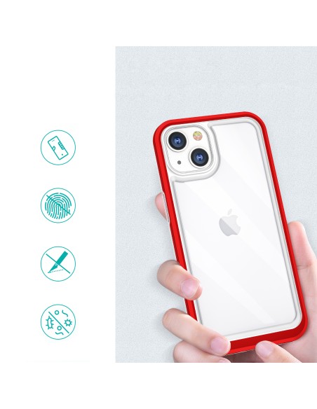 Skaidrus 3in1 dėklas skirtas iPhone 13 mini gelio dangteliui su raudonu rėmeliu