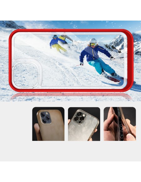 Skaidrus 3in1 dėklas skirtas iPhone 13 mini gelio dangteliui su raudonu rėmeliu