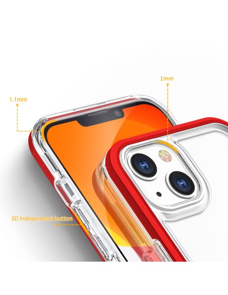 Skaidrus 3in1 dėklas skirtas iPhone 13 mini gelio dangteliui su raudonu rėmeliu