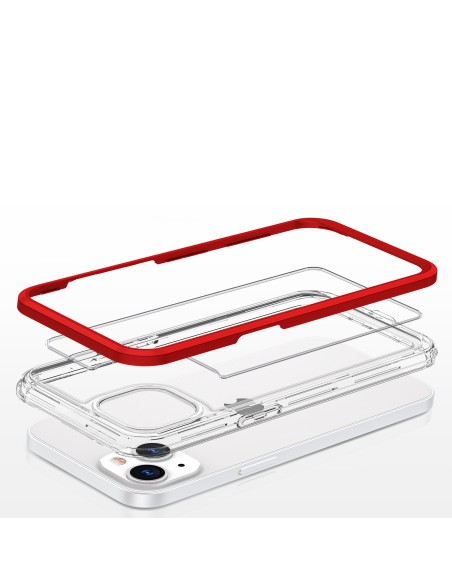 Skaidrus 3in1 dėklas skirtas iPhone 13 mini gelio dangteliui su raudonu rėmeliu